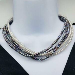 Silpada Five Strand Gray Freshwater Pearl 925 Sterling Silver Necklace